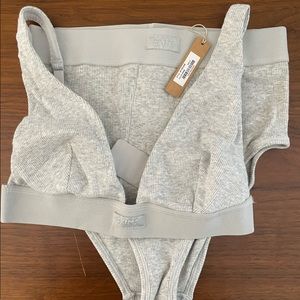 SKIMS cotton rib plunge bralette and brief set